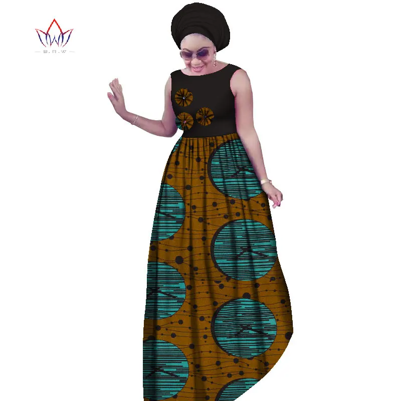 BRW африканские платья размера плюс для женщин 6XL Дашики Африканский стиль без рукавов сексуальные макси платья+ платок 2 шт WY2019 - Цвет: 17