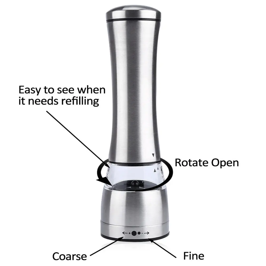 Нержавеющая сталь электрическая мельница для перца Регулируемая крупнота Соль Специи измельчители Кухня измельчитель для приправы инструменты