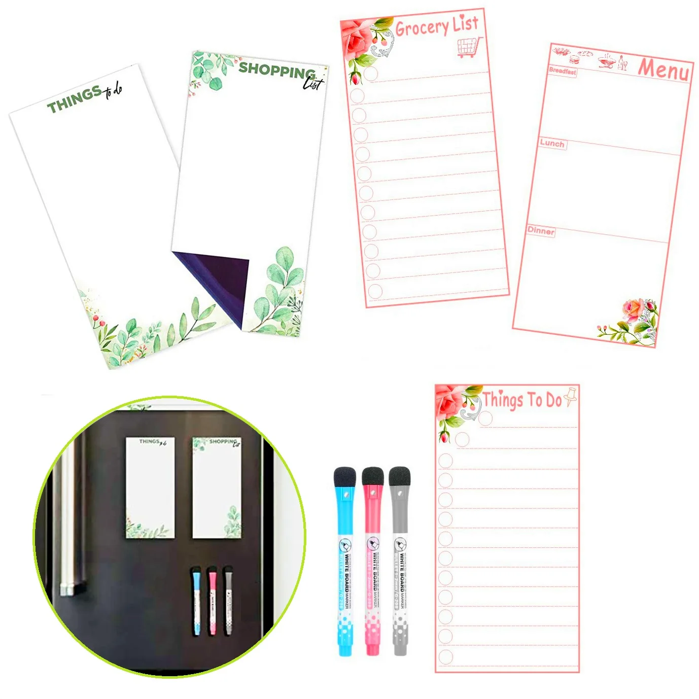 

3pcs Dry-Erase Magnetic White Board for Refrigerator Memo Weekly Planner To Do List Grocery Menu Board Kitchen Fridge Magnets