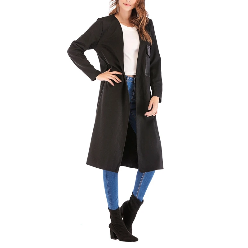 Женское пальто на зиму и весну, длинное пальто с карманами, пальто с длинным рукавом, модная женская ветрозащитная шерстяная одежда, верхняя одежда