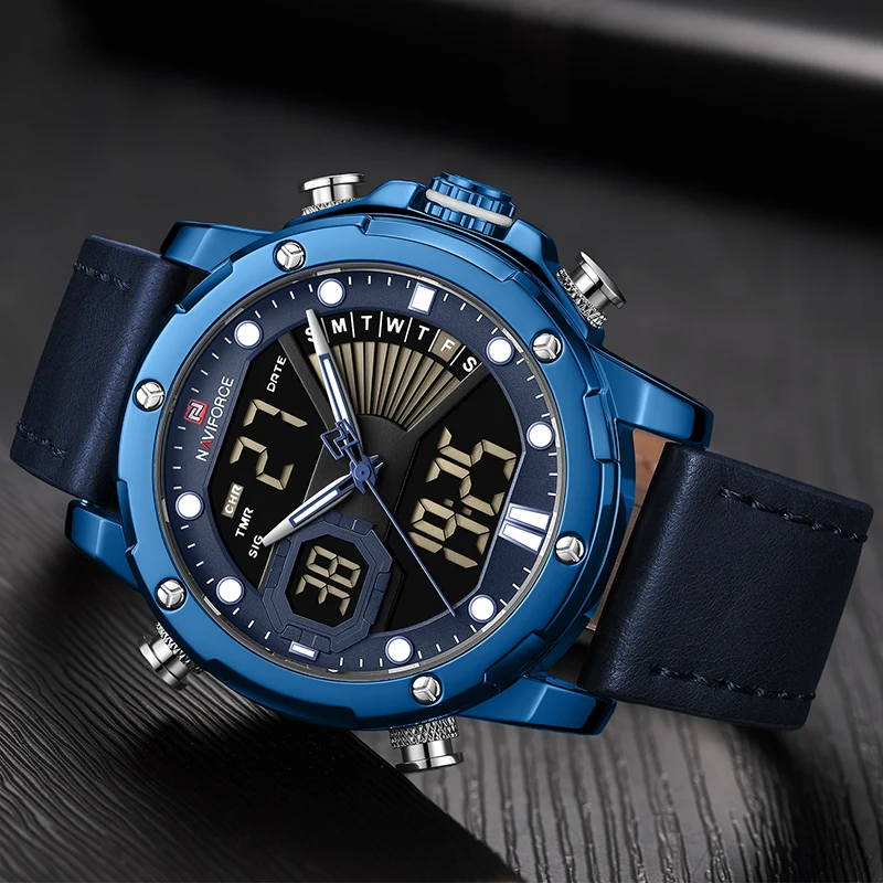 NAVIFORCE мужские часы Топ люксовый бренд Модные кварцевые мужские наручные часы водонепроницаемые кожаные Цифровые мужские часы Relogio Masculino