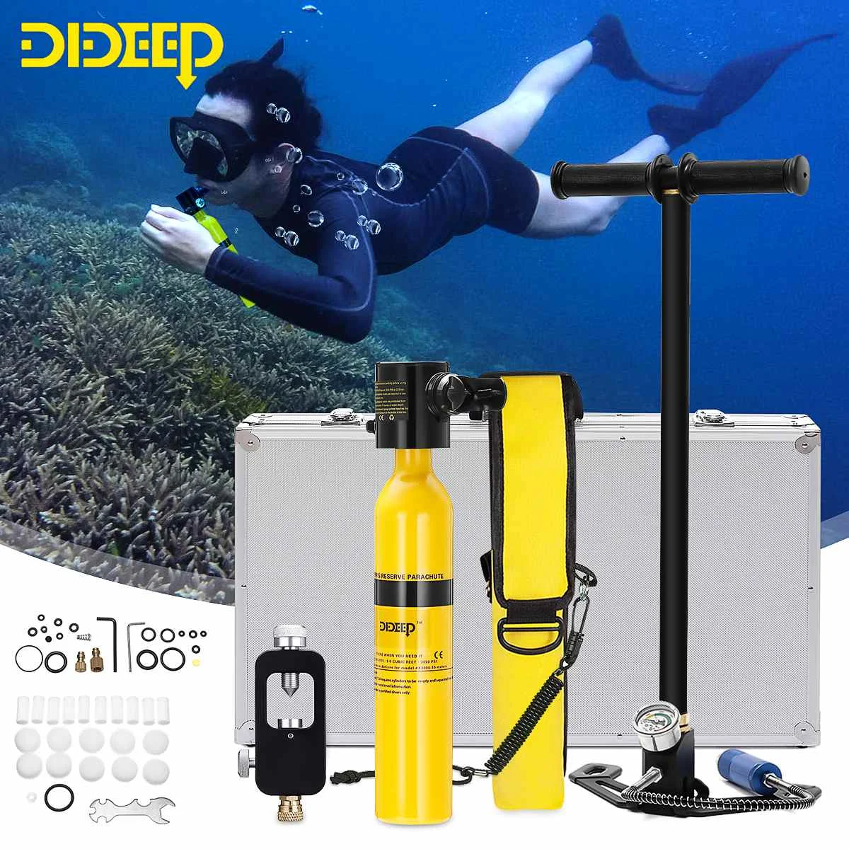 DIDEEP Diving System Mini Scuba Air Tank Scuba Oxygen Cylinder Reserve Air Tank Pump Aluminum Box Snorkeling Diving Equipment