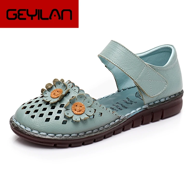 

Woman Genuine Leather Flat Sandals Summer Shoes Casual Comfortable Flower Sandals Women Sandals Big Size