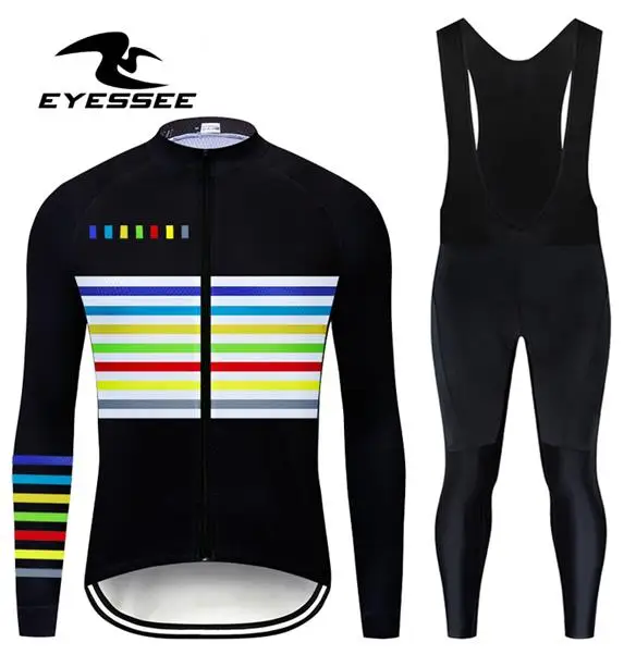 Long strap set EYESSEE Pro Велоспорт Джерси Набор Осенняя дышащая мужская команда, запатентованная одежда для велосипедной езды с длинными рукавами велосипедная одежда - Цвет: Long strap set