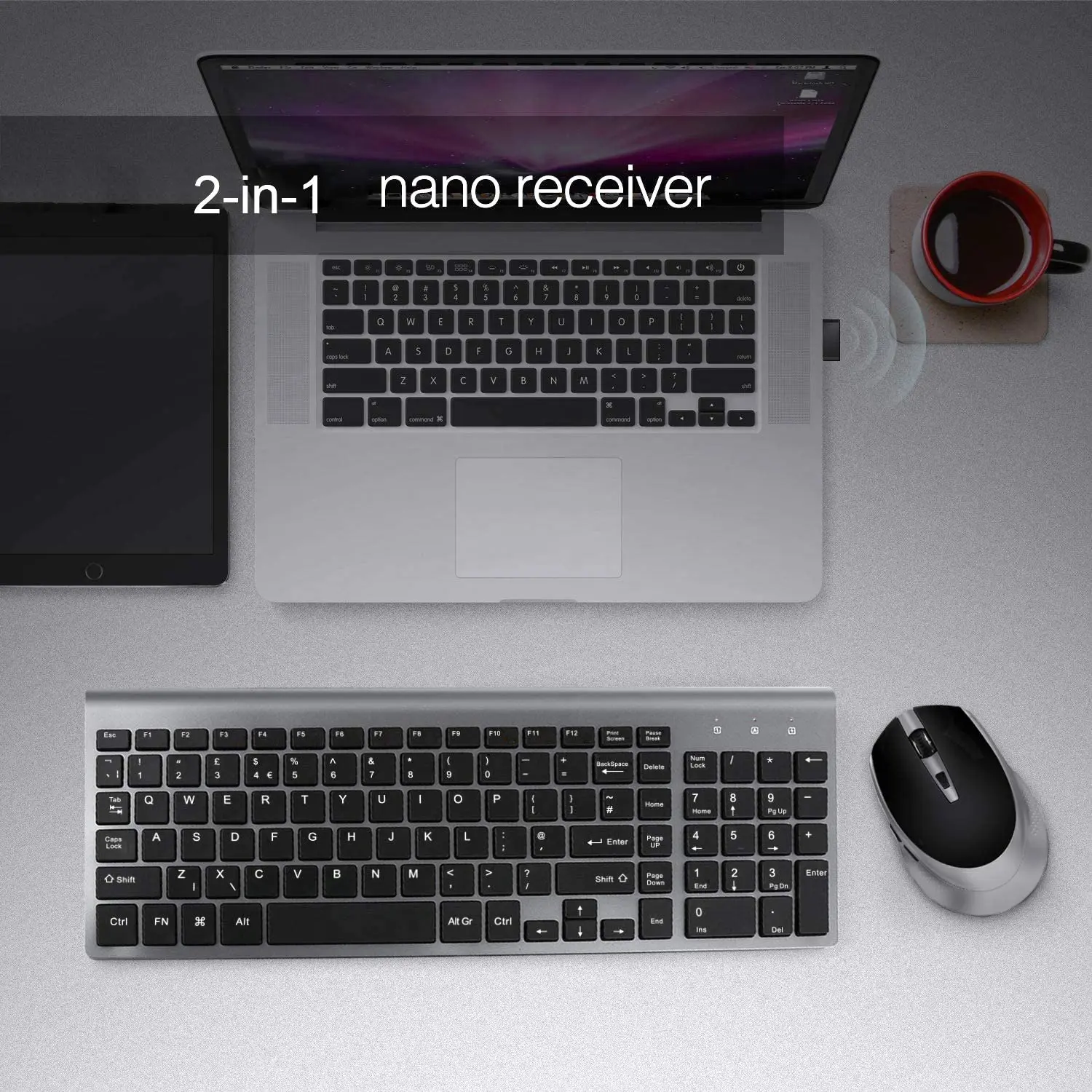 Беспроводная клавиатура и мышь QWERTY UK макет полноразмерный 2400 DPI с цифровой