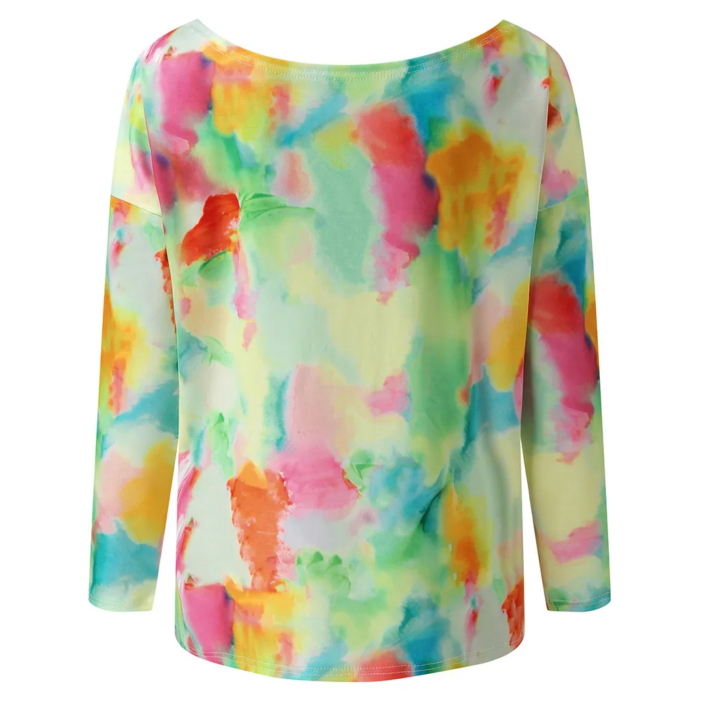 Womail свитшоты женские модные разноцветные с длинным рукавом с открытыми плечами Осенние блузки размера плюс женские толстовки с принтом S-L5