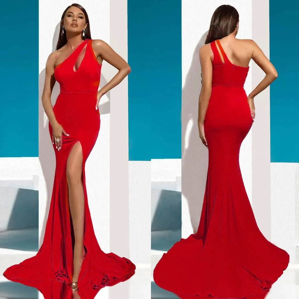 Женское сексуальное платье на одно плечо однотонное с разрезом ropa mujer robe hiver femme