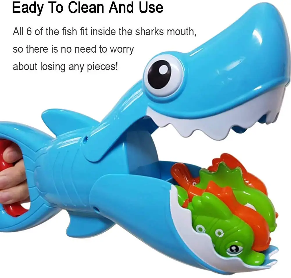 Акула граббер Детские Игрушки для ванны-голубая акула с зубами кусать действие включают 4 игрушки рыбы ванны игрушки для мальчиков девочек малышей