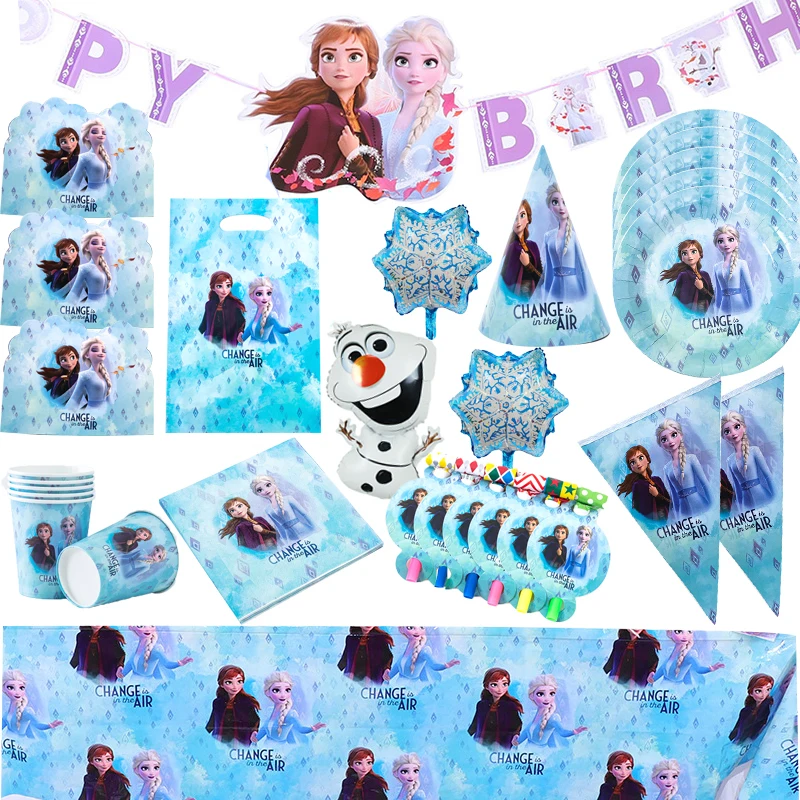 Disney-EVENTO DE CUMPLEAÑOS de princesas de Frozen para decoración de fiesta, platos de vasos desechables para Baby Shower, vajilla artículos para fiesta