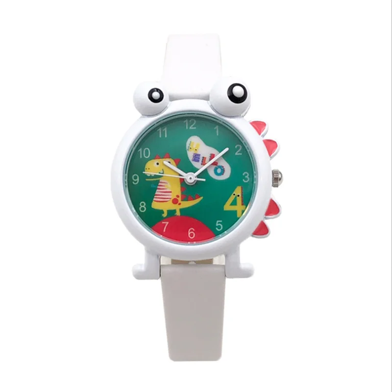 Милые детские часы с динозавром из мультфильма; Милые водонепроницаемые часы для мальчиков; детские наручные часы из натуральной кожи; часы для студентов - Цвет: Белый