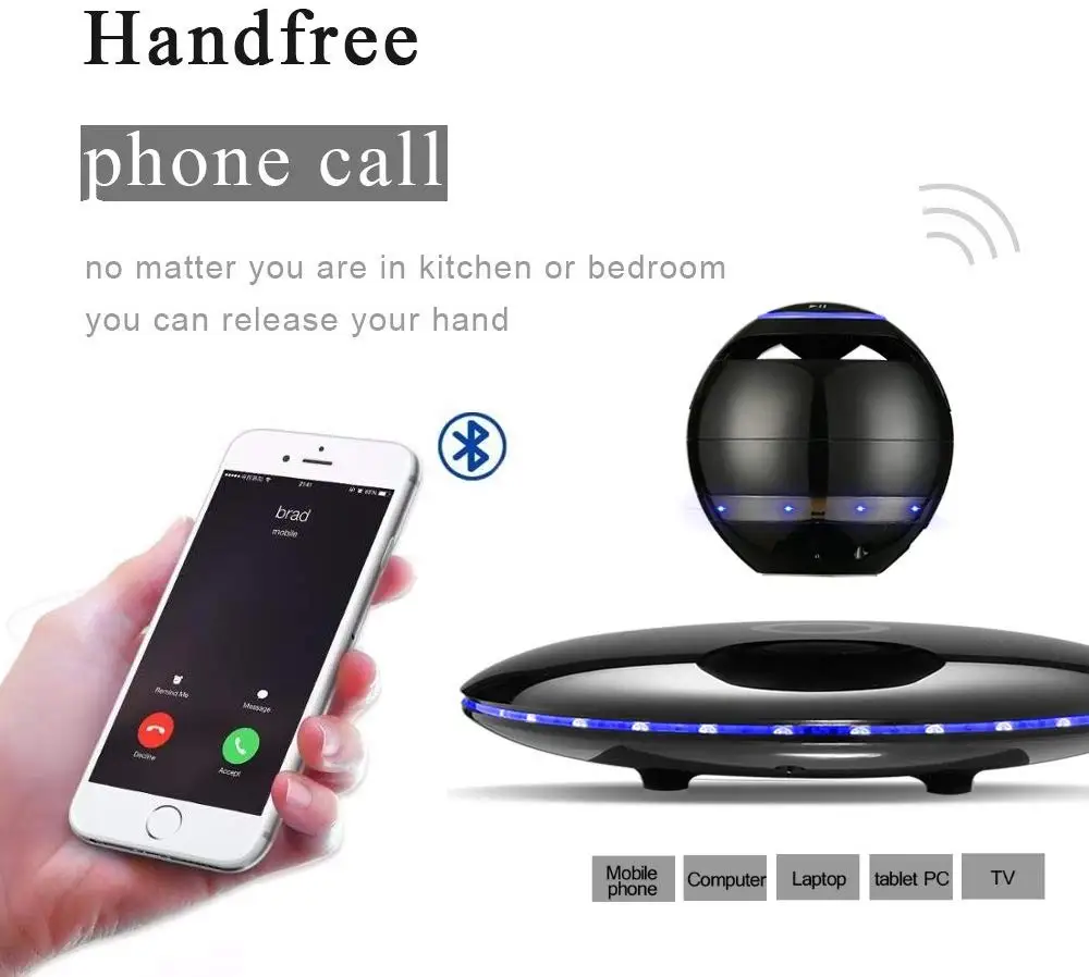 Магнитный левитирующий динамик Bluetooth 4,0 светодиодный беспроводной плавающий динамик с микрофоном и сенсорными кнопками(черный