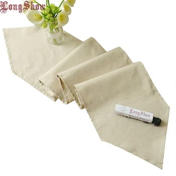 

33x180cm Home Banquet Dining Decorative Khaki/Beige Table Runner Polyester Linen Fabric With Gold Thread TV Stand Cover