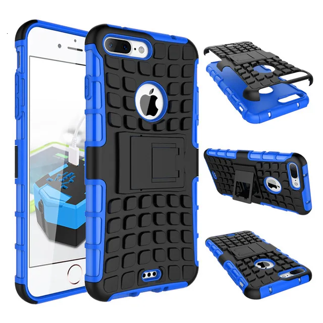 Blue Для Apple iPhone 7 Plus плотный чехол Heavy Duty Armor противоударный Гибридный Kickstand жесткий резиновый чехол для телефона для Apple iPhone 7 Plus 5,5" - Цвет: Blue