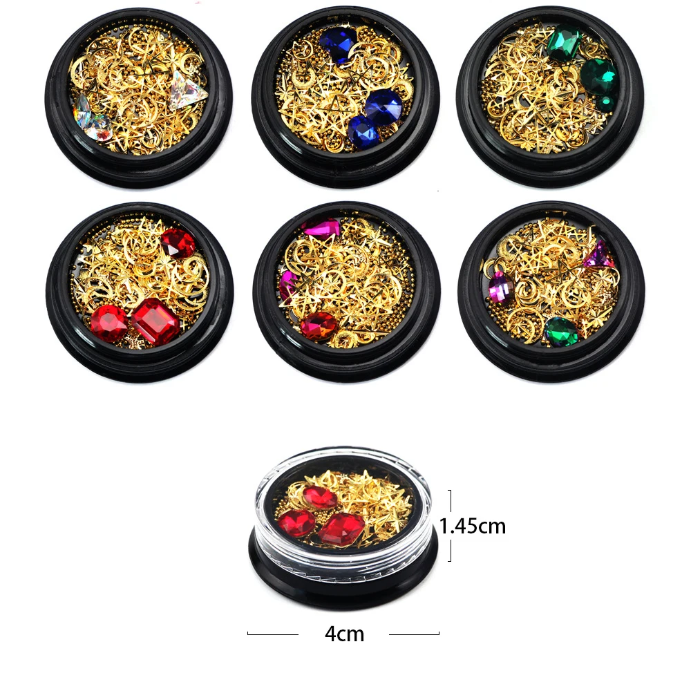 Metal Nail Art Decoration Flash Gold Moon Star Colorful Diamonds Crystal Rhinestone Small Ball Bead Design Nail Accessories Tool (7)