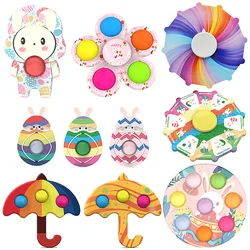 Porte clé de pâques pour enfants, pendentif Fidget, jouet à bulles, lapin de dessin animé, fossette Simple, Anti stress, nouveauté 2021 