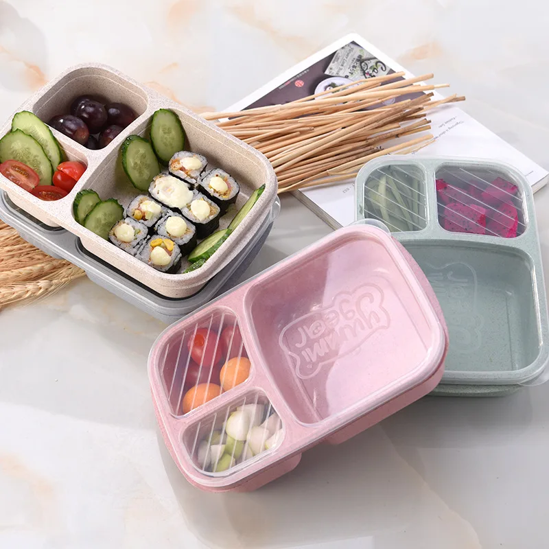 Экологичная герметичная коробка Bento tiffin, микроволновая печь для детского обеда, пшеничная солома с ручкой для детей, школьный контейнер для еды столовая посуда