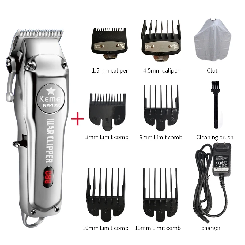 Kemei Barber Shop Rechargeable Hair Clipper Electric Hair Trimmer Professional Haircut Shaver Beard Trimmer Machine All Metal