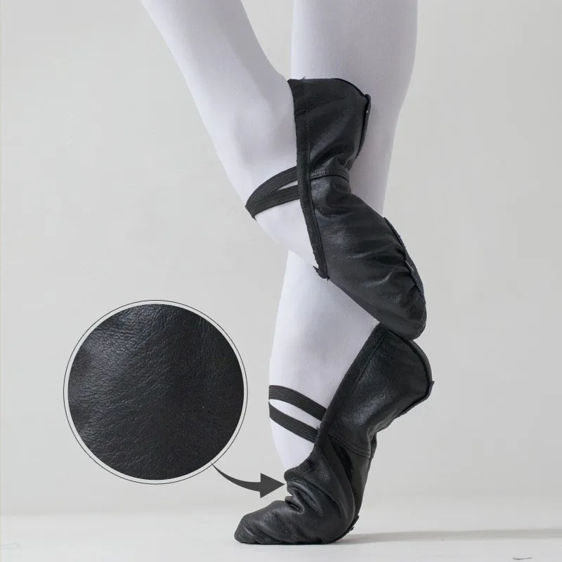 Балетки из натуральной кожи с крестом пуанты эластичным ремешком черные 22 42|ballet