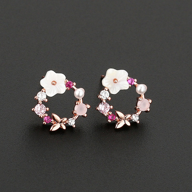 Korea Sweet Cute Flower Crystal Temperament Geometric Shiny Zircon Earrings Statement Earrings for Women Girl Pendientes