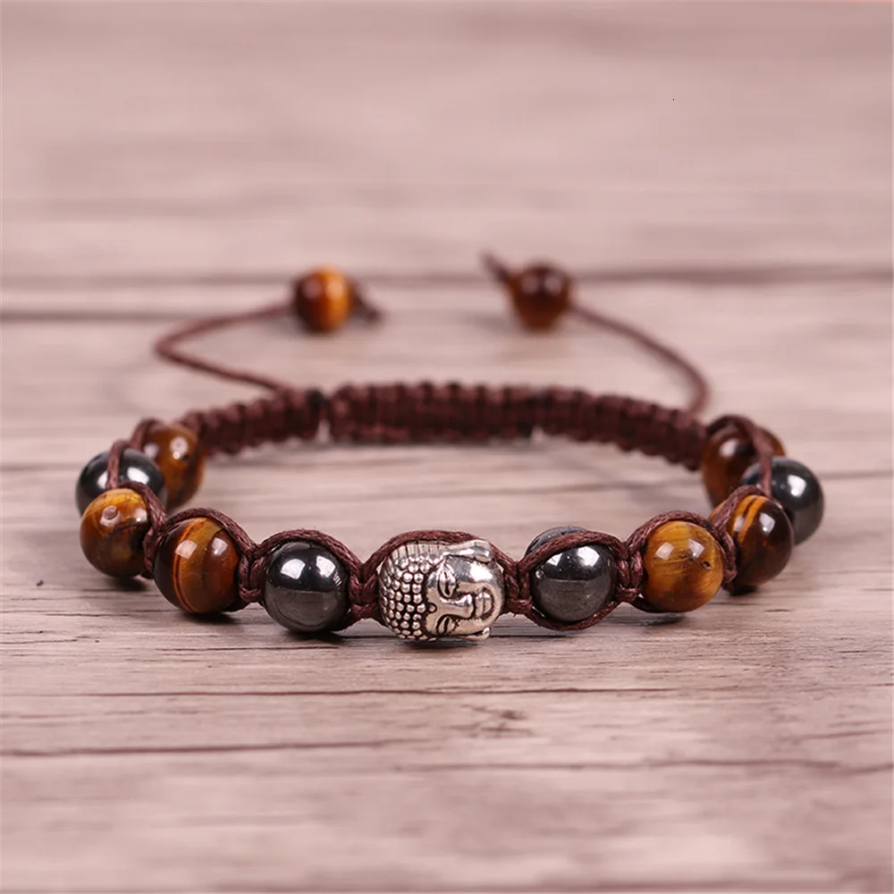 Модный мужской браслет Tiger Eye, бусины, Будда из натурального камня, растягивающиеся браслеты с подвесками для женщин и мужчин, ювелирные изделия, творческие подарки