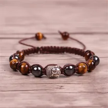 Модный мужской браслет Tiger Eye, бусины, Будда из натурального камня, растягивающиеся браслеты с подвесками для женщин и мужчин, ювелирные изделия, творческие подарки