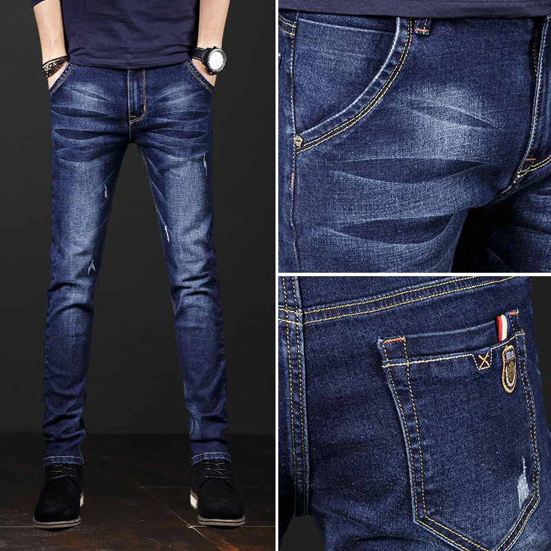 ICCLEK 2021 Fall Pants Fashion Men's Jeans Stretch Slim Pants Jeans Men   Men Jeans Pants Slim Fit  Black Pants  Denim Jeans