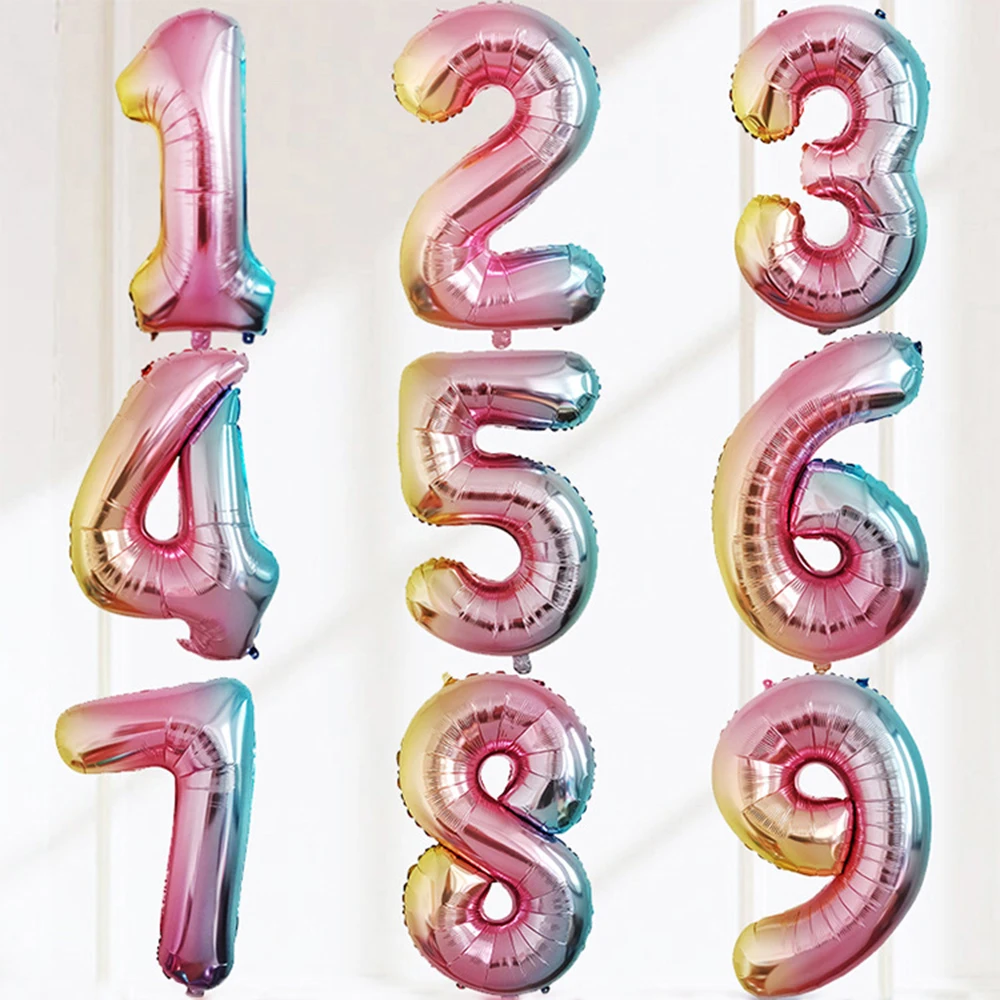 32 Inch Big Foil Birthday Balloons Air Helium Number Balloon Figures Happy Party Decorations Kid Baloons Balon | Дом и сад