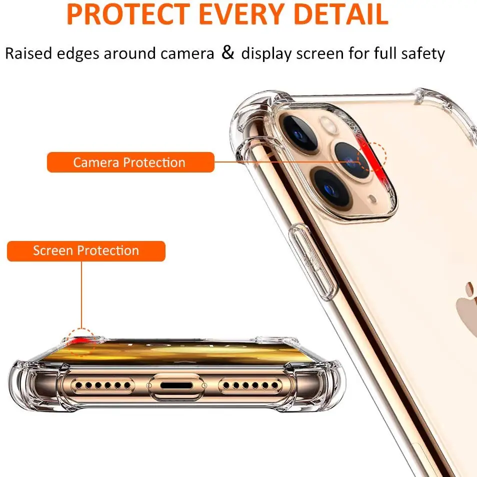500 штук с предохранительными подушками противоударный чехол для Apple iPhone X iPhone 11 Pro XS Max XR X 8 Plus, 7, 6, 6S SE 5S прозрачный чехол мягкий прозрачный чехол из материала tpu