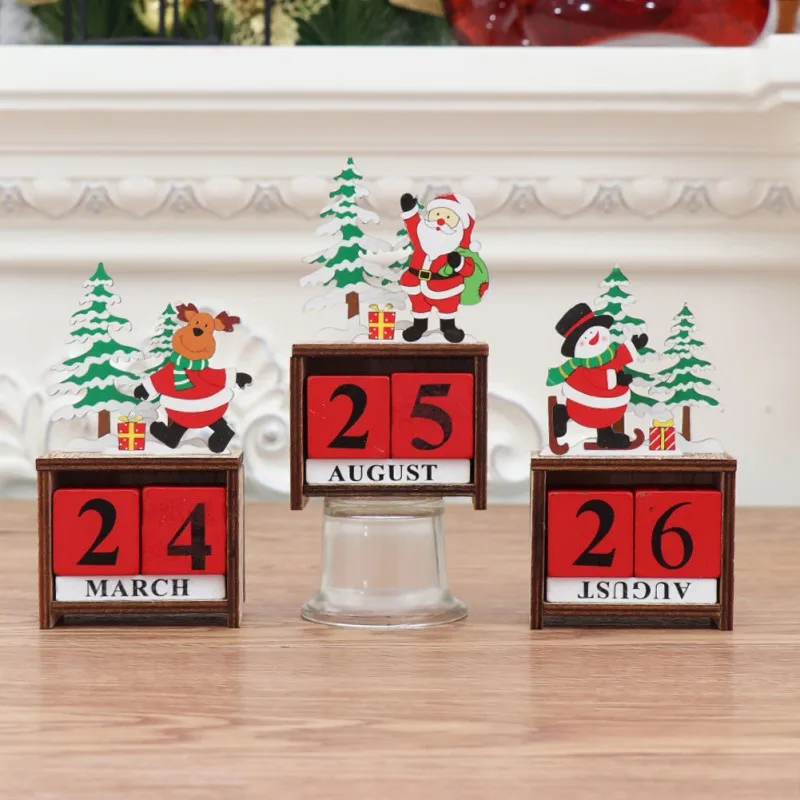Рождество со снеговиками, с северными оленями шаблон Advent календарь Деревянный Санта-Клаус с окрашенными блоками Праздничный Орнамент для украшения дома