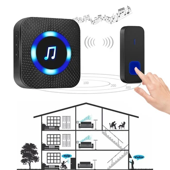 

HFES Ready Stock Wireless Doorbell Waterproof Smart Ring 300M Range UK Plug for Home Office Door Bell Chime