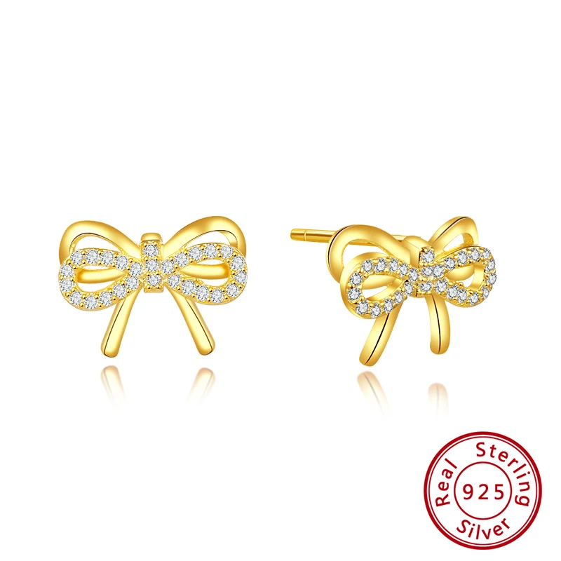 ORSA JEWELS S925 рождественские серьги-гвоздики в виде оленя для женщин, новейшая Рождественская тема, милые трендовые ювелирные изделия из стерлингового серебра с цирконием SE171 - Цвет камня: bow knot Gold