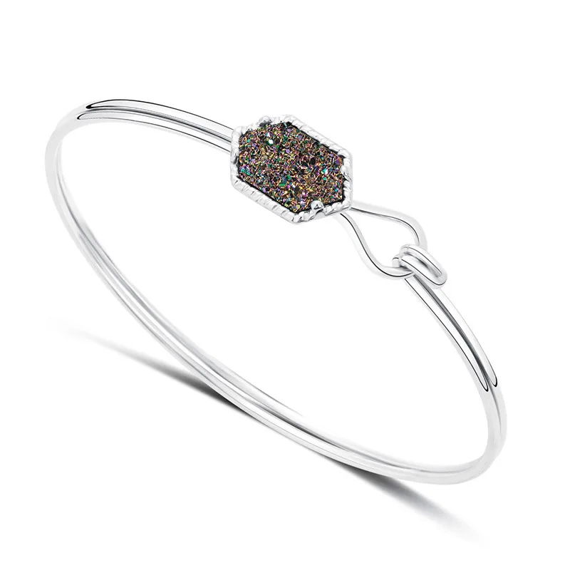 Шестигранный каучуковый Druzy браслет Drusy имитация кристалла Fuax Lava БРАСЛЕТ из натурального камня золотого и серебряного цвета брендовые ювелирные изделия для женщин - Окраска металла: S MULTI