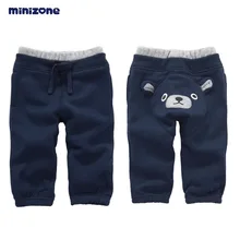 [Minizone/сезон осень-зима; флисовые плотные детские брюки; штаны на подгузник с рисунком медведя] флис и
