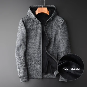 

New Brand Hooded Men's Zipper Placket Sweatshirts Spring And Autumn Add Velvet Composite Men's Casual Jackets Plus Size 4XL