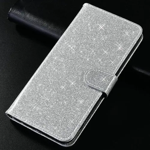Кожаный бумажник чехол для samsung Galaxy J4 J6 J8 A6 A8 Plus Prime A10 A10E A40 A50 силиконовый чехол-портмоне с застежкой для телефона книга чехол - Цвет: Glitter Style-Silver