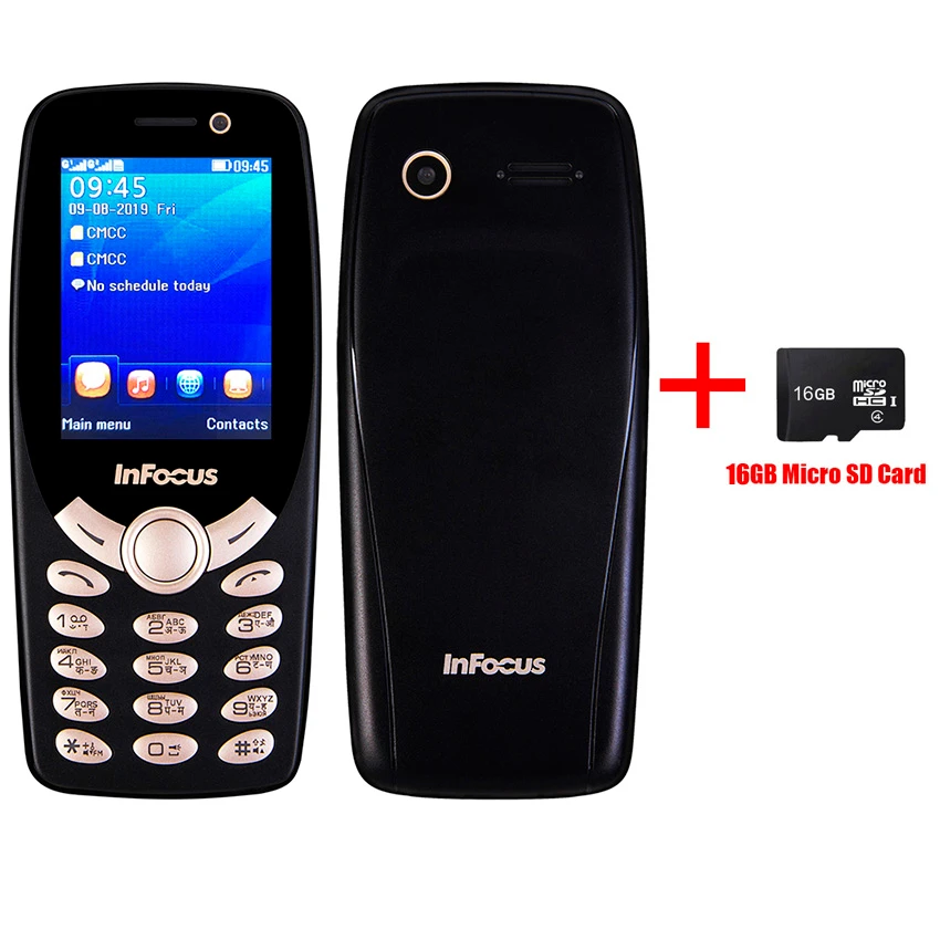 Black Add 16GB card InFocus IF9012 русская клавиатура мобильный телефон 2,4 дюймов gsm 1800 мАч кнопочный дешевый разблокированный двойной sim фонарик мобильный телефон - Color: Black Add 16GB card