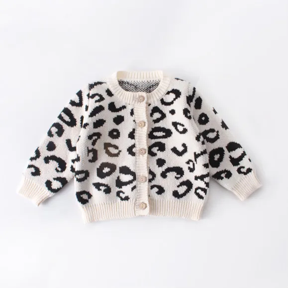Sweater Coat Осенне-осенний трикотажный комбинезон с леопардовым принтом для новорожденных мальчиков и девочек, свитер, топы, теплая одежда - Цвет: Sweater Coat