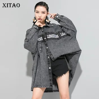 

XITAO Tide Brand Denim Jacket Loose Plus Size Irregular Splice Coats and Jackets Women Fashion Streetwear Women Tops XJ3782