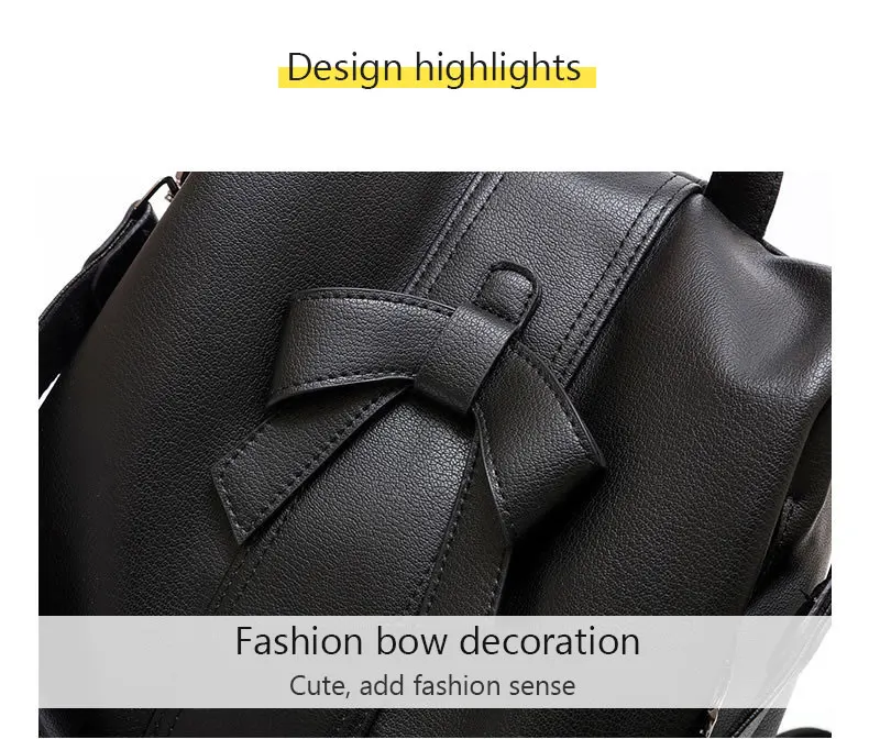 Anti-theft Bow Women Backpack College Student Bookbags Casual Work Bags Ladies Hand Bags Durable Heavy Duty Satchel Leather