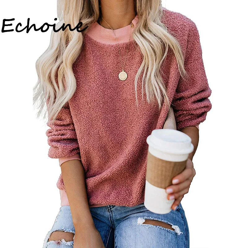Женская плюшевая толстовка с круглым вырезом и длинным рукавом Echoine однотонная