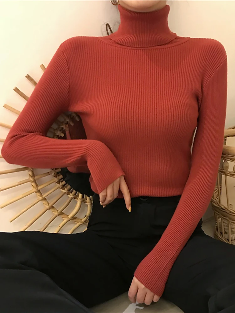 oversized sweaters Autumn Winter New Women Knitted Pullover Long Sleeve Ribbed Casual Slim Knit Sweater Female Turtlenck Solid Basic Kintwear Femme white sweater