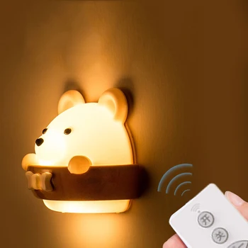 

Cute Bear LED Night Light 3 Lighting Modes Remote Control Dimmable Timer USB Children Silicone Lamp Baby Kids Bedroom Lighting