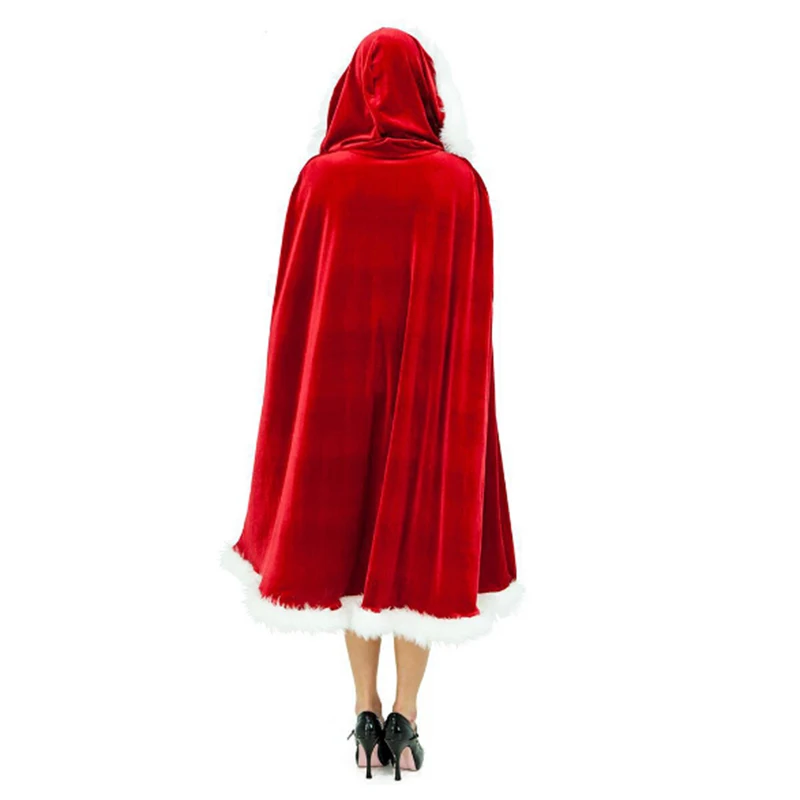 3 размера, красная бархатная накидка с капюшоном, плащ, Сексуальный Санта-Клаус, рождественские костюмы для женщин, карнавальные, вечерние, Клубная одежда, зимнее теплое пальто