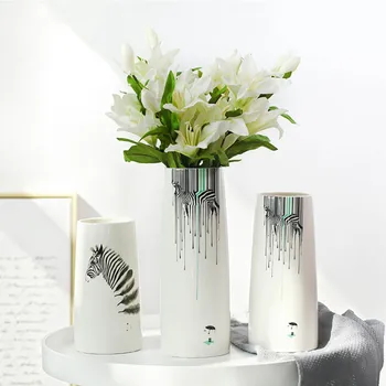 

Simple Nordic Style Home Accessories Zebra Pattern Ceramic Vase Display Model Room Decoration TV Desktop Art Crafts Ornaments