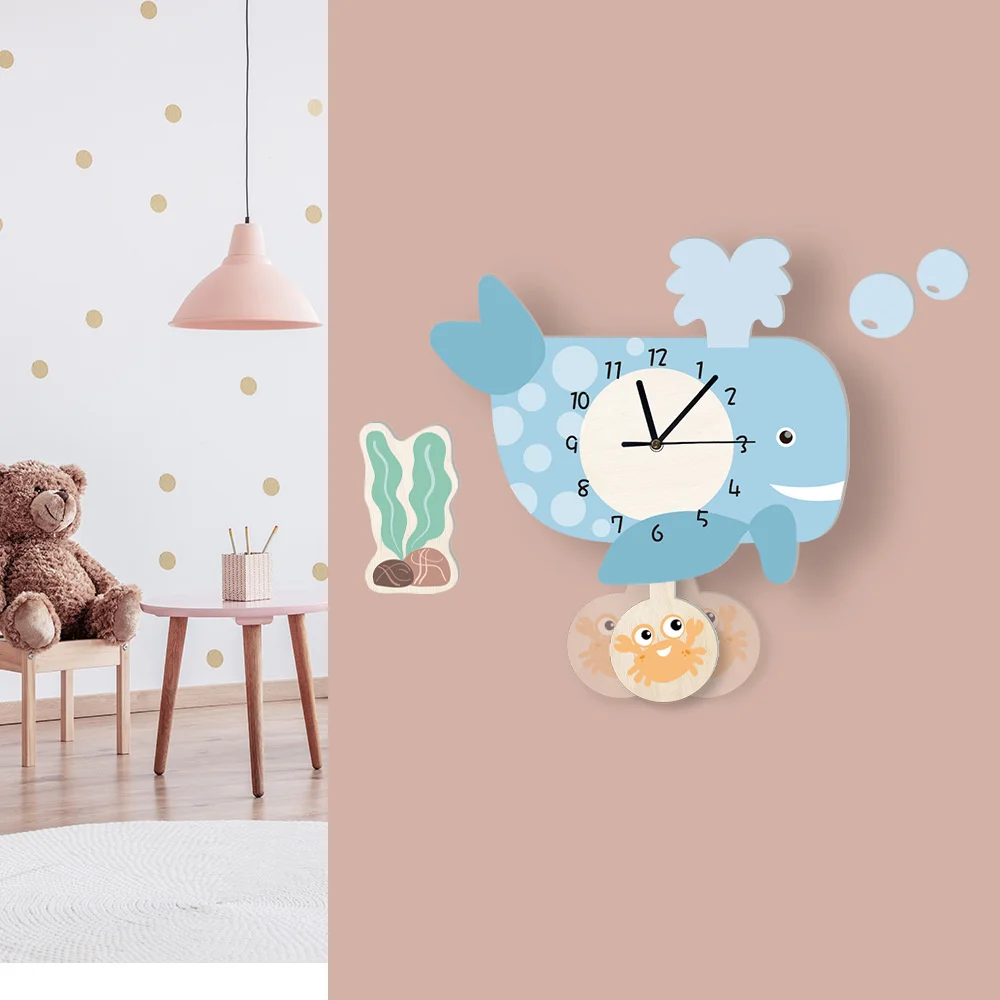 Rainbow Sun Child's Room Pendulum Clock Cute Animal Boy Girl Bedroom Decoration Wall Clock Nursery Decor Cartoon Clock Kids Gift