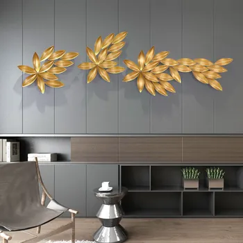 

Luxury Creative Wrought Iron Gold Leaf 3D Wall Art Sticker Home Room Accessories Crafts Decor Hotel Wall Metal Murals Decoration