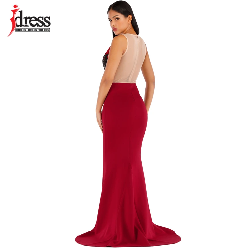 IDress Women Sheer Mesh Backless Maxi Party Dresses Evening Sexy Sleeveless Mermaid Gown Long Maxi Elegant Lady Charming Vestido (4)