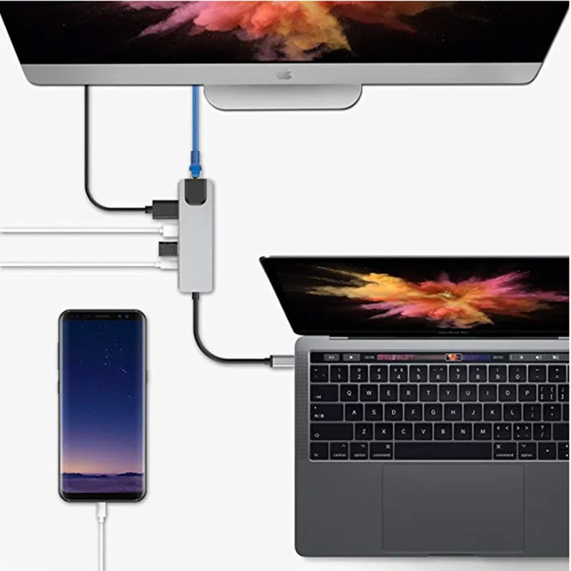 USB C док-станция для ноутбука USB 3,0 HDMI RJ45 Gigabit PD Fealushon для MacBook samsung Galaxy S9/S8/S8+ type C usb-хаб