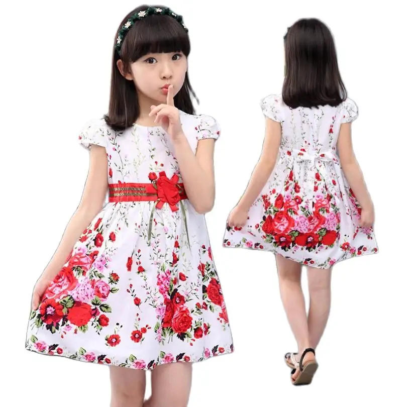 

Summer Girls Dresses 100% Cotton Baby Girls Fashion Flower Princess Clothes Pretty Kids Outwear Sleeveless Knee Length Vestido