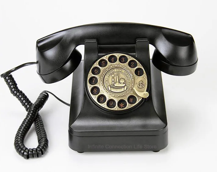 Ретро стационарный телефон с поворотной ключевой пластиной, винтажный телефон с поворотным циферблатом для дома и офиса, классический стиль для развлечения - Цвет: Черный